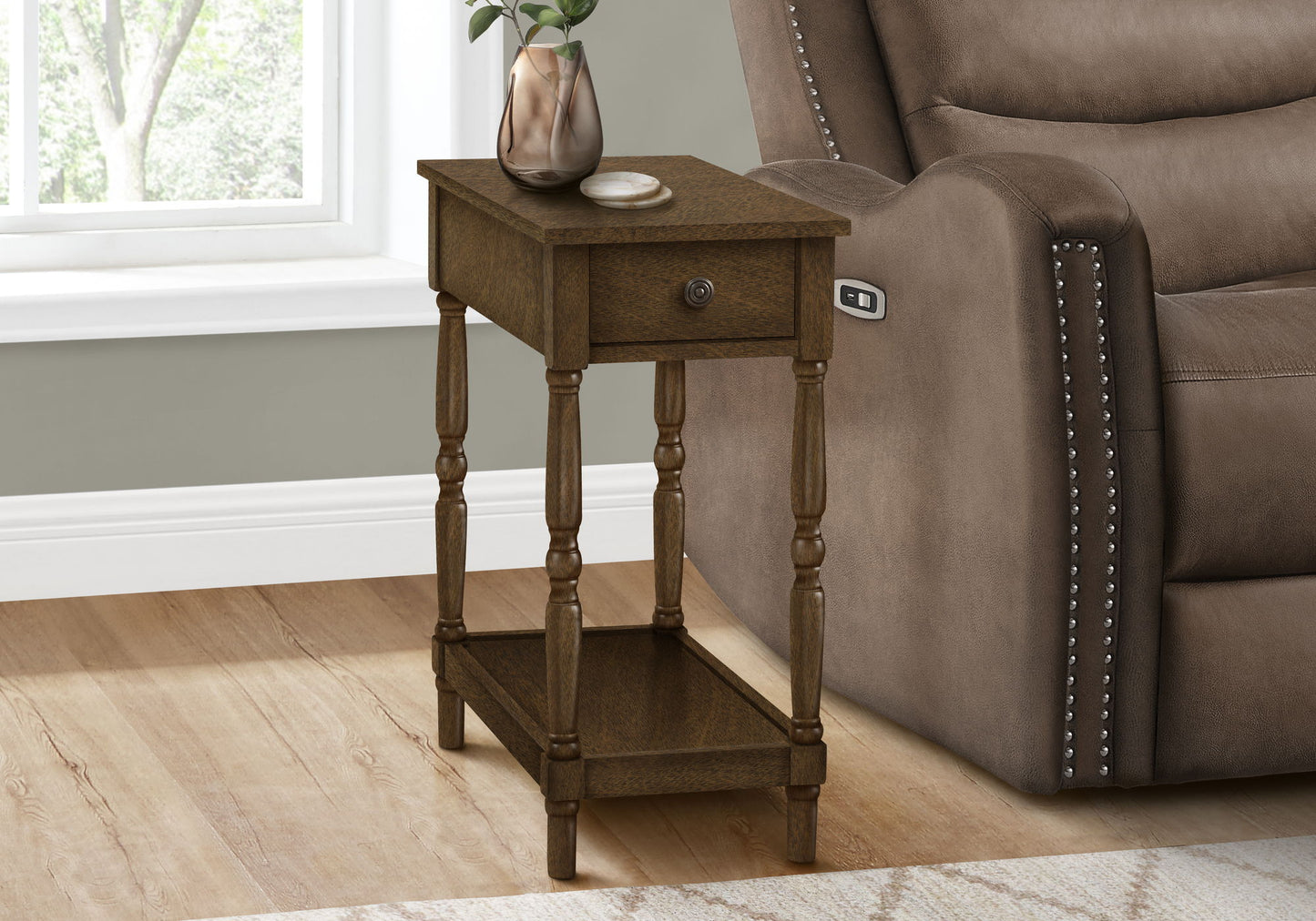 Accent End Table, 2 Tier, Storage Drawer, Traditional - Espresso