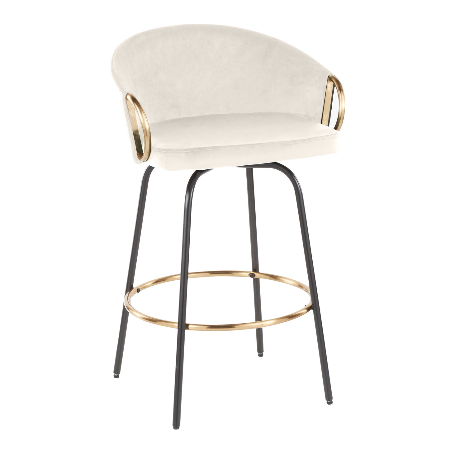 Claire - Contemporary / Glam Fixed Height Counter Stool With Swivel With Accents (Set of 2) - Cream