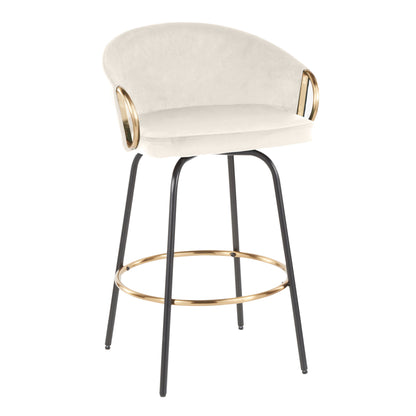Claire - Contemporary / Glam Fixed Height Counter Stool With Swivel With Accents (Set of 2) - Cream