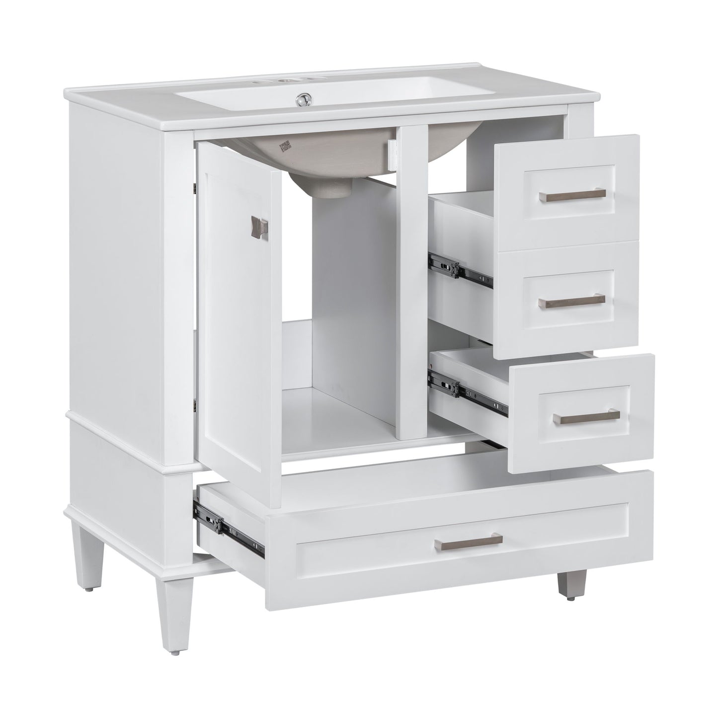 Bathroom Vanity, Modern Bathroom Cabinet With Sink Combo Set, Bathroom Storage Cabinet With A Soft Closing Door And 3 Drawers, Solid Wood Frame - White