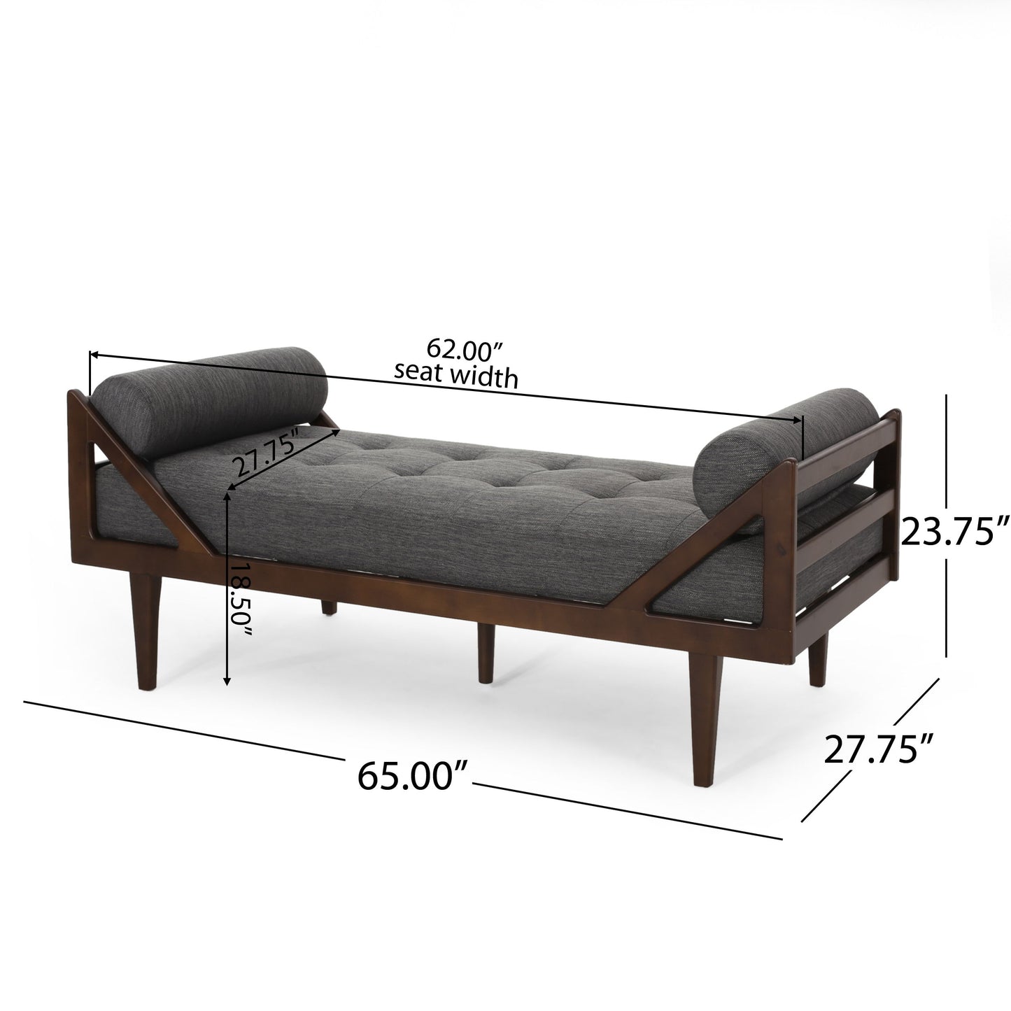 Contemporary Fabric Chaise Lounge With Button Tufted Waffle Stitching And Rolled Accent Pillows - Charcoal