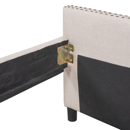 Full Size Upholstered Daybed With Two Drawers, Slat Support - Beige
