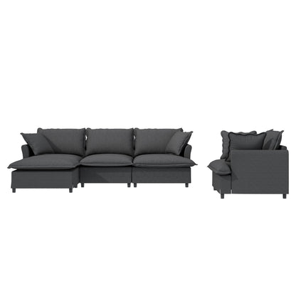 3 Piece Living Room Set Modular L Shaped Sectional Couch Upholstered, 3 Seater Sofa & Armchair & Movable Ottoman 5 Seat - Gray