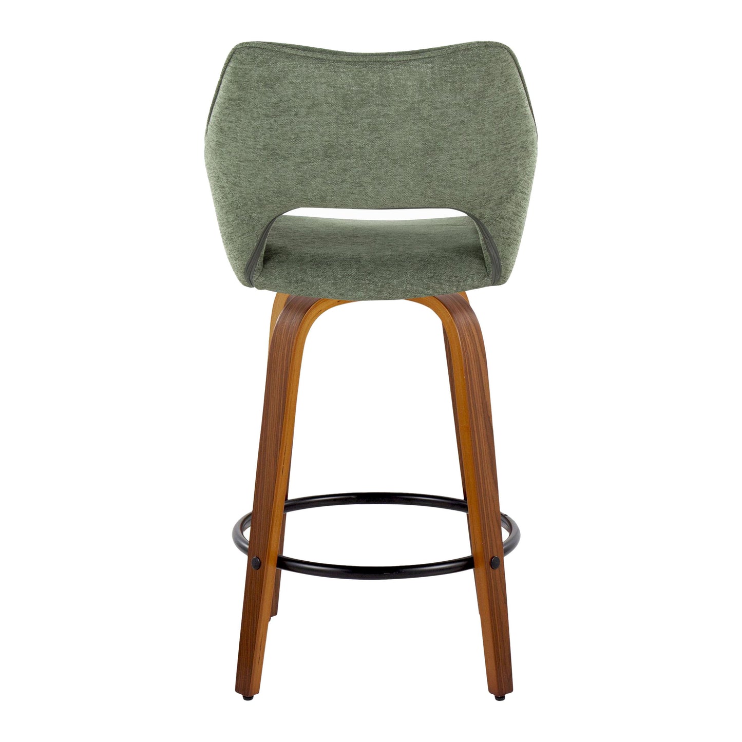 Mustang - Contemporary Fixed Height Counter Stool With Swivel With Round Footrest (Set of 2) - Walnut / Green