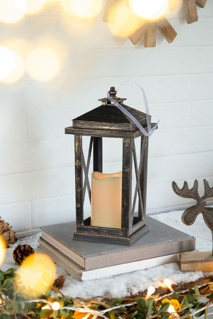 Menifee - Lantern With Led Candle (Set of 2) - Antique Black