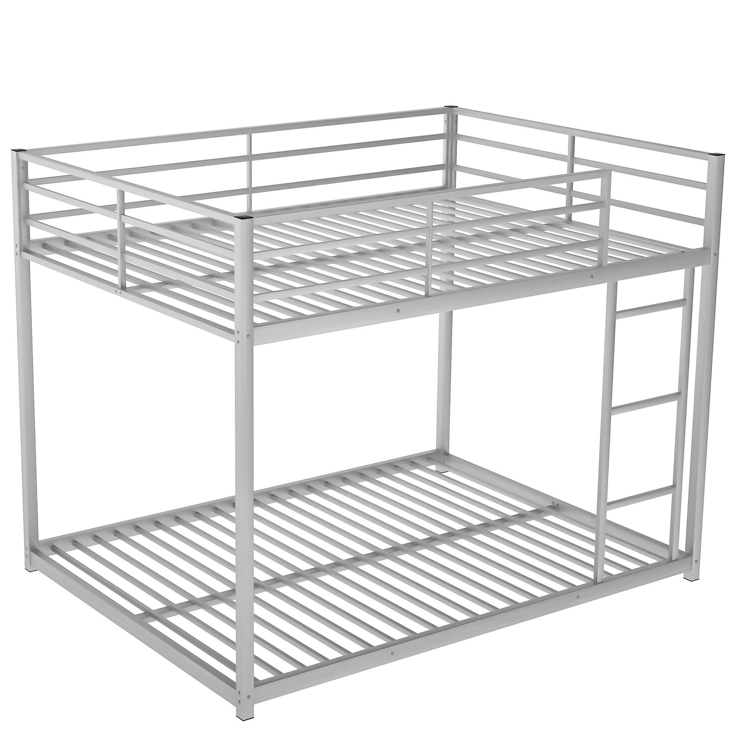 Full Over Full Metal Bunk Bed, Low Bunk Bed With Ladder - Silver