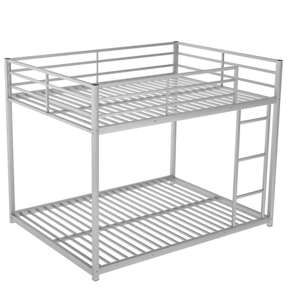 Full Over Full Metal Bunk Bed, Low Bunk Bed With Ladder - Silver