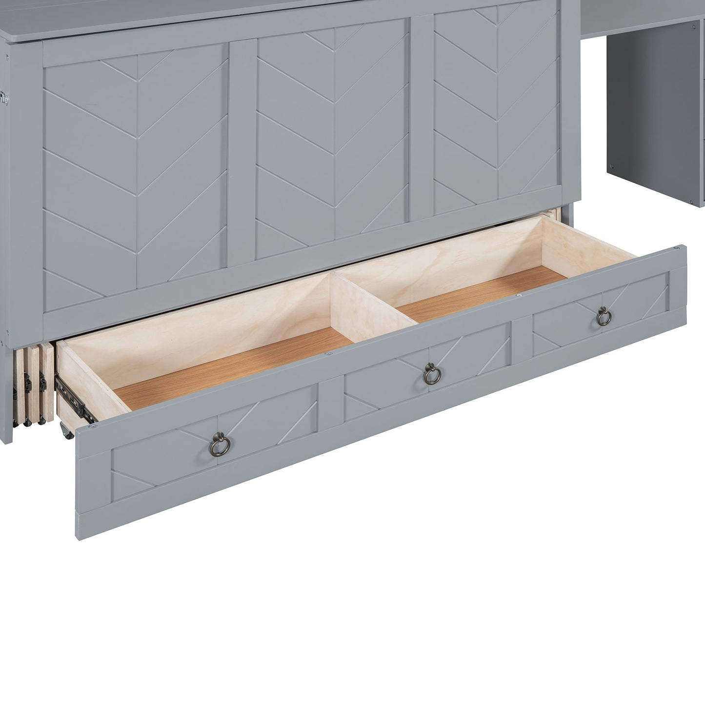 Queen Size Murphy Bed With USB Port, Large Drawer, And Wardrobe / Desk Combo Versatile Cabinet Bed - Gray