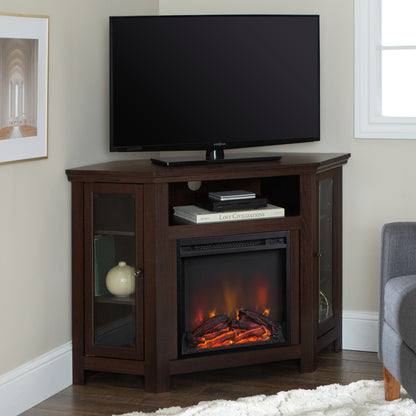 Classic Glass Door Fireplace TV Stand For Tvs Up To 55" - Brown