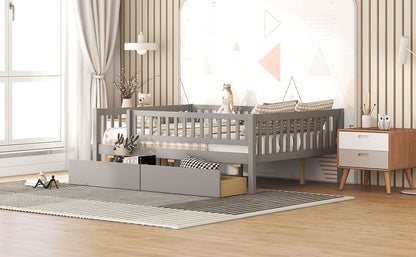 Full Size Daybed Bed With Two Drawers - Gray