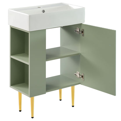 Bathroom Vanity, Combo Cabinet, Bathroom Storage Cabinet, Single Ceramic Sink, Left Side Storage - Green