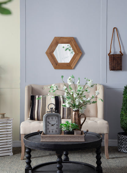 Hexagon Mirror With Natural Wood Frame, Wall Decor For Living Room Bathroom Hallway - Natural