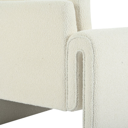 Modern Boucle Upholstered Accent Chair Luxurious Comfort & Sturdy Support, Solid Wood Frame - Ivory