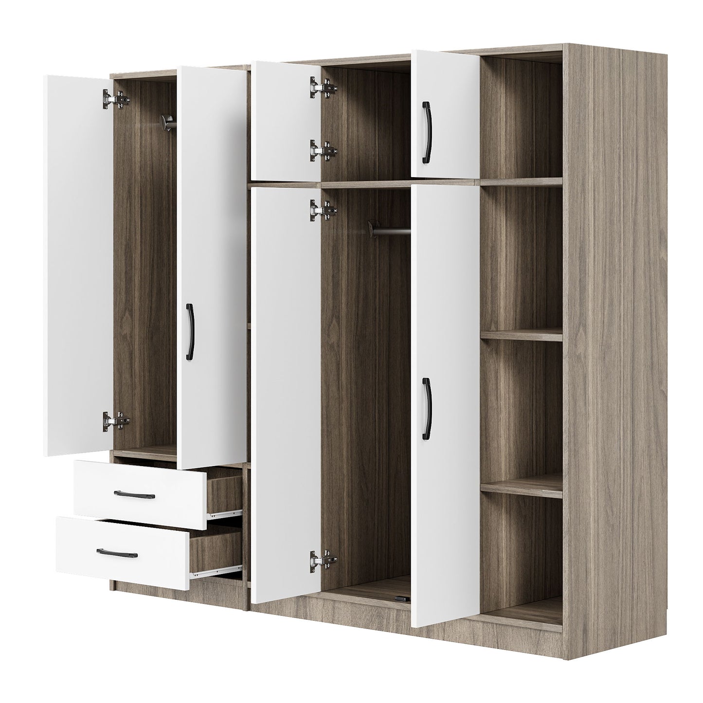 6 Door Wardrobe With Shelves And Drawers - Natural