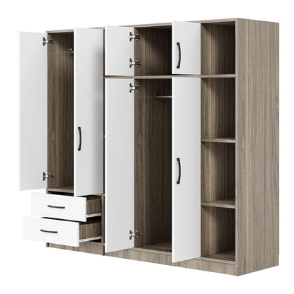 6 Door Wardrobe With Shelves And Drawers - Natural