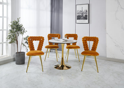Modern Chair With Iron Tube Legs, Soft Cushions And Comfortable Backrest, Suitable For Dining Room, Living Room, Cafe, Hairball Back (Set of 2) - Orange / Gold
