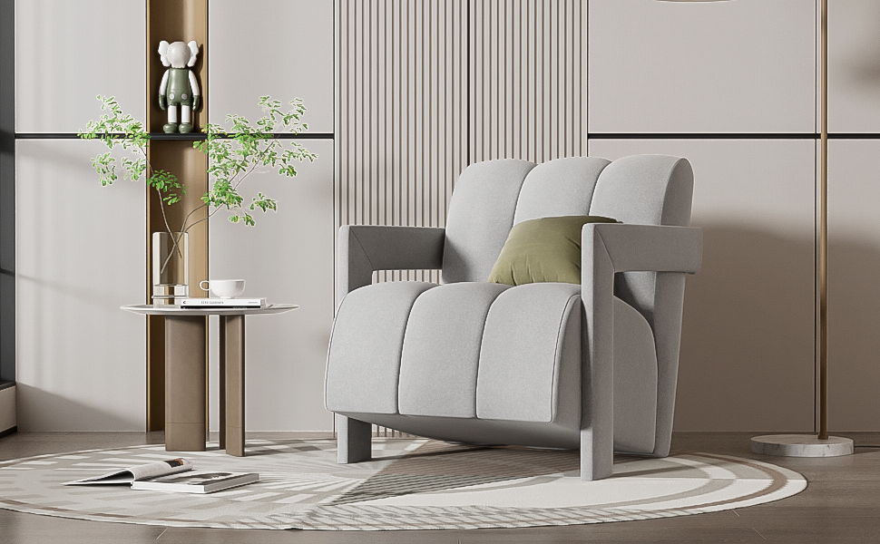 Modern Minimalist Leisure Armchair With L Shaped Armrests For Living Room - Gray