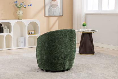 Chenille Fabric Swivel Accent Armchair Barrel Chair With Black Powder Coating Metal Ring - Green
