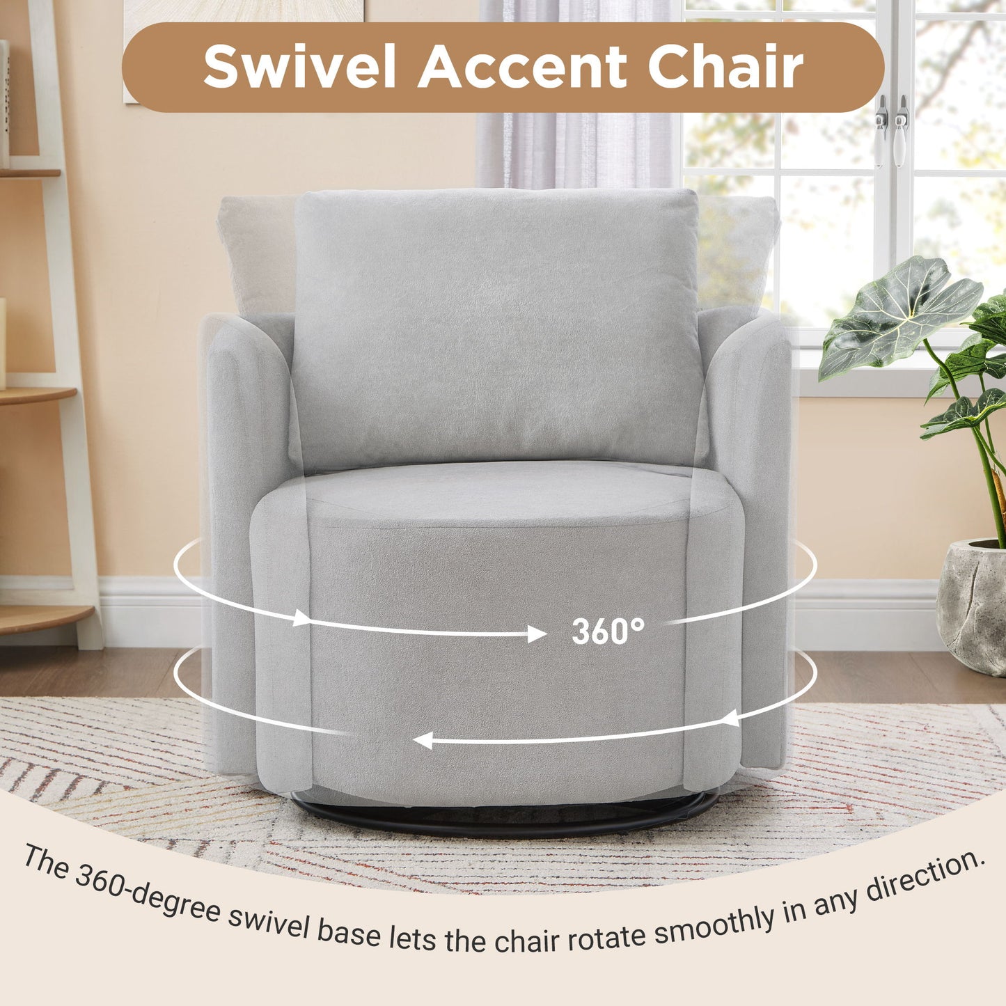 Modern 360ÔøΩÔøΩ Swivel Accent Barrel Armchair Chenille, Upholstered With Curved Design For Living Room, Bedroom, Office, And Hotel - Gray