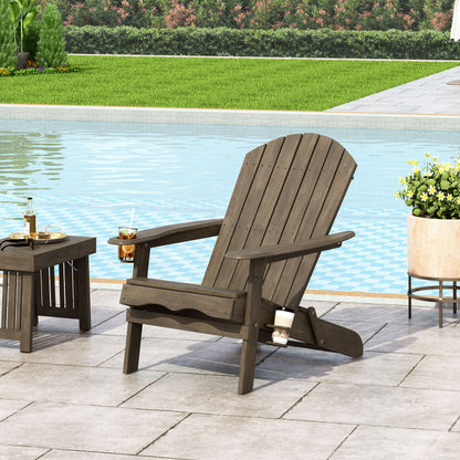 Zenithia - Outdoor Foldable Adirondack Chair With 2 Cup Holders - Gray