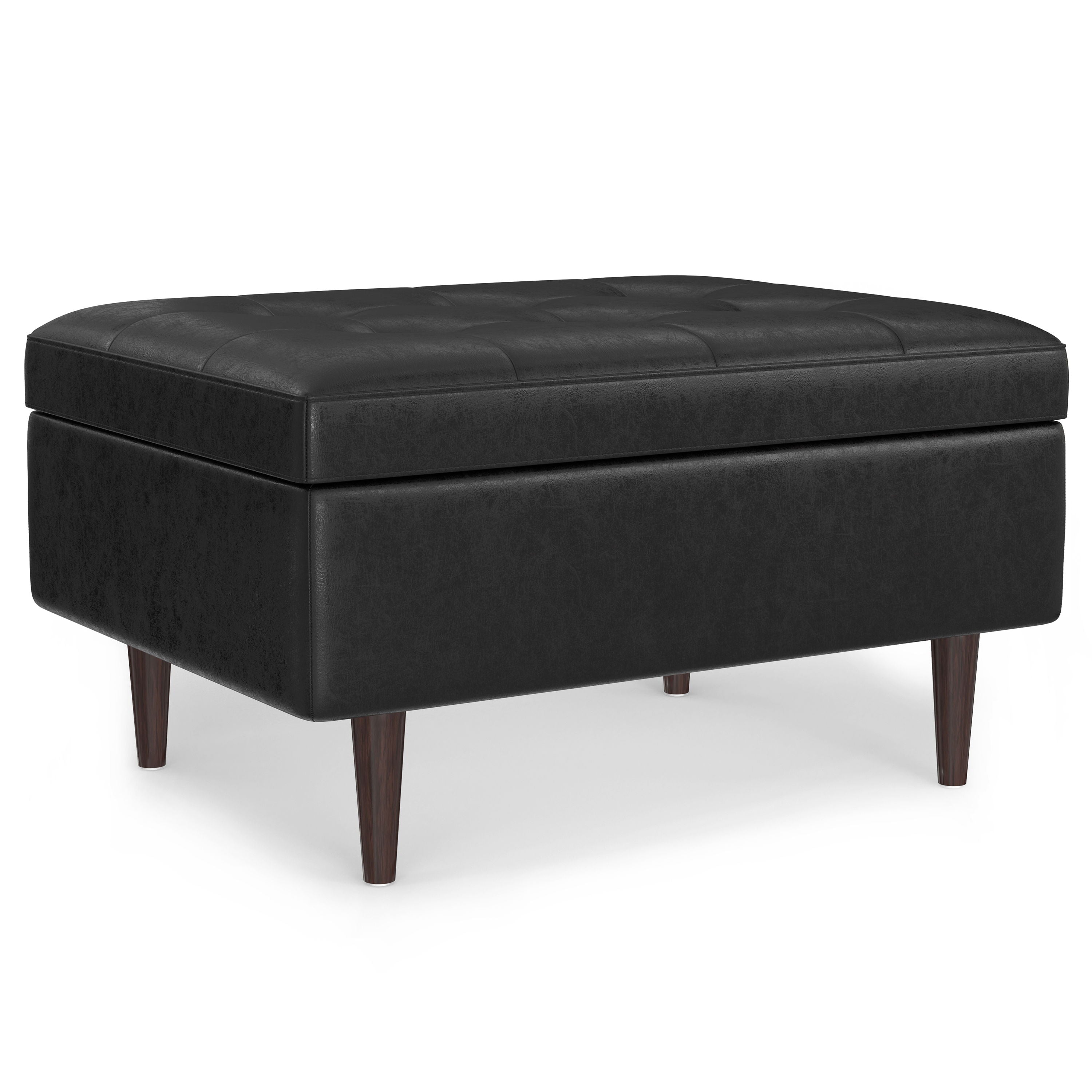 Shay - Mid Century Small Coffee Table Storage Ottoman - Distressed Black
