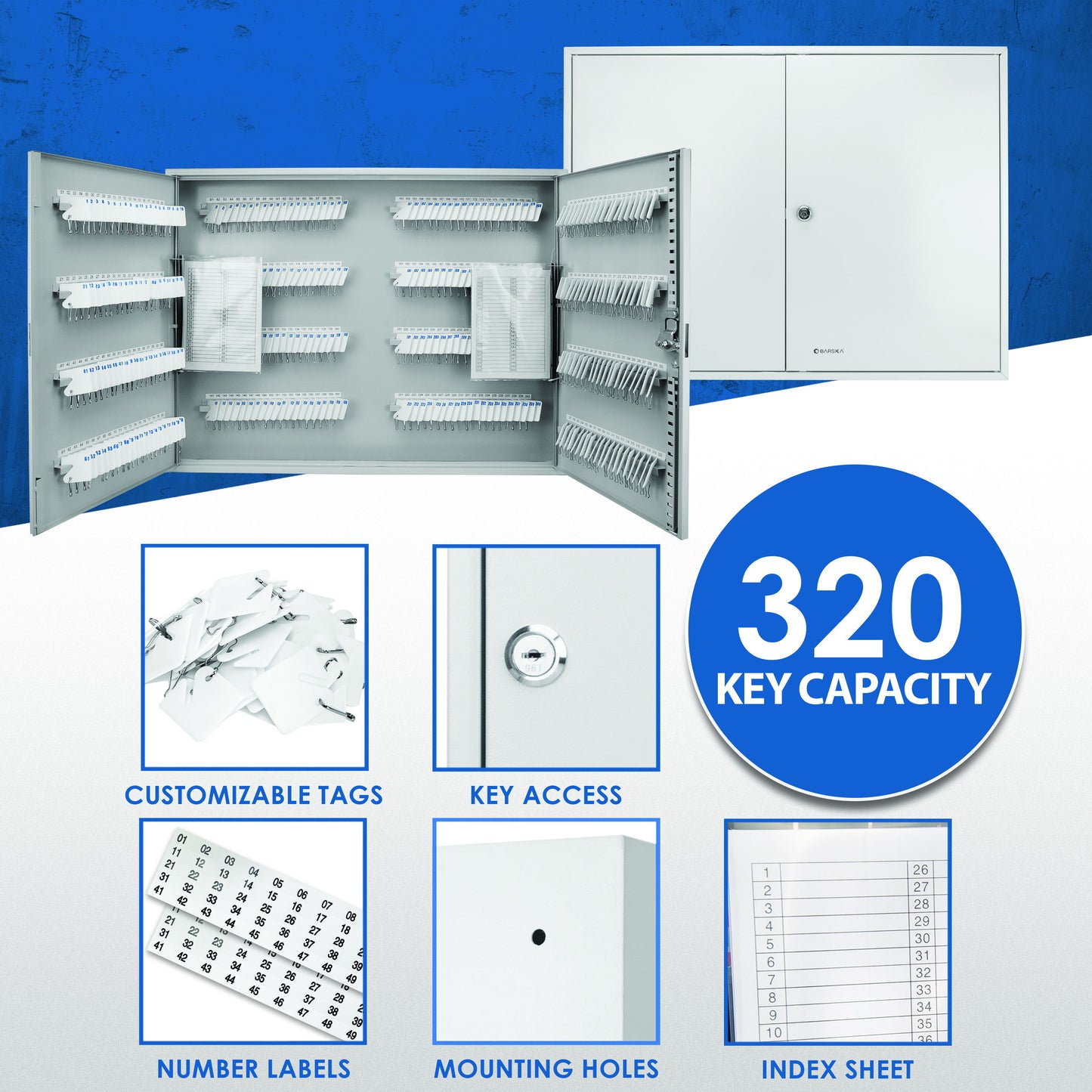 320 Capacity Fixed Position Key Cabinet With Key Lock - Gray