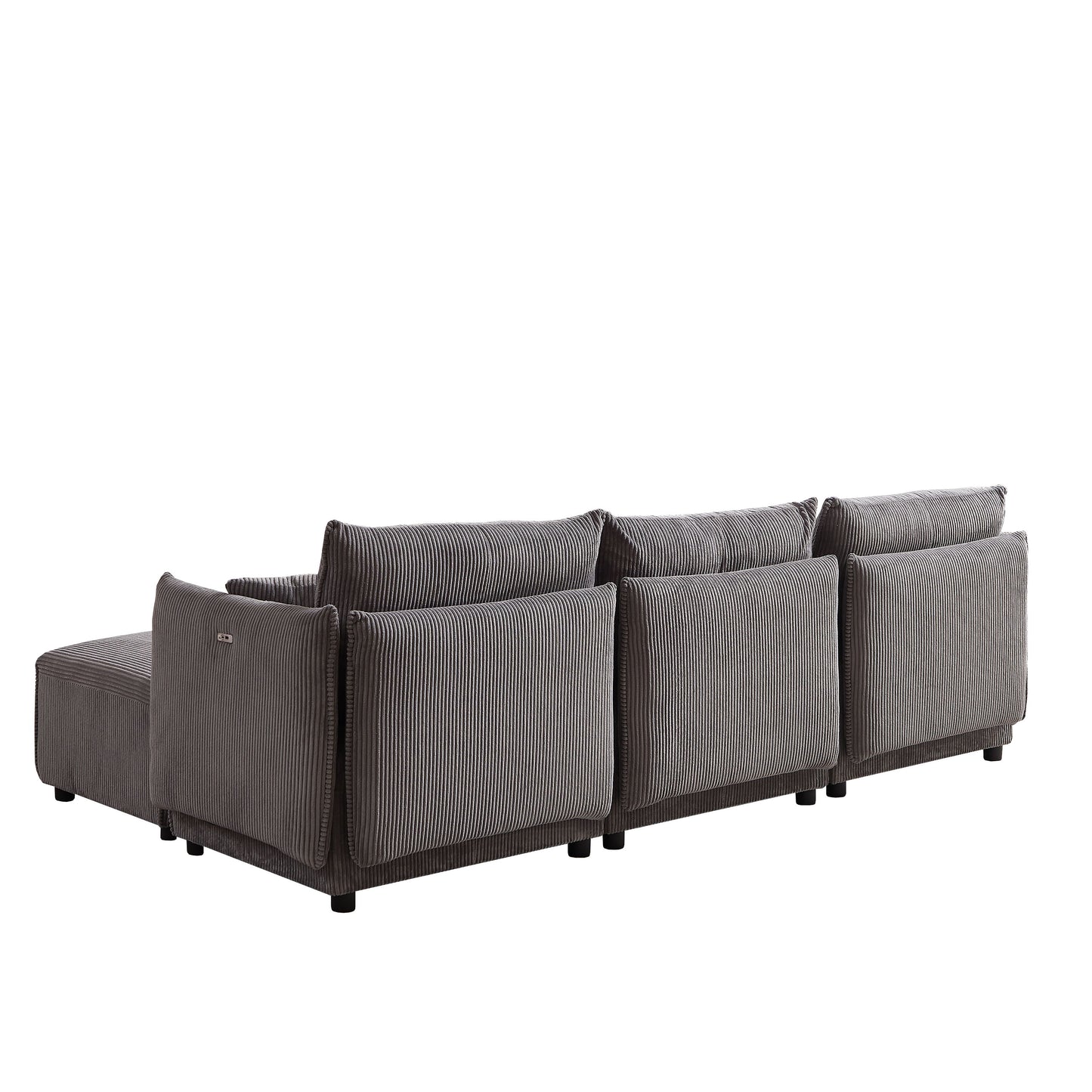 Multi Module Combination Style Sofa For Living Room And Other Lounge Spaces, Modern Minimalist Corduroy Combination Sofa With 2 Comfort Cushions With USB & C Charging Ports - Gray