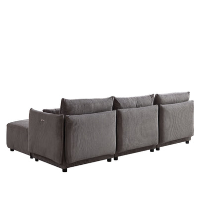 Multi Module Combination Style Sofa For Living Room And Other Lounge Spaces, Modern Minimalist Corduroy Combination Sofa With 2 Comfort Cushions With USB & C Charging Ports - Gray