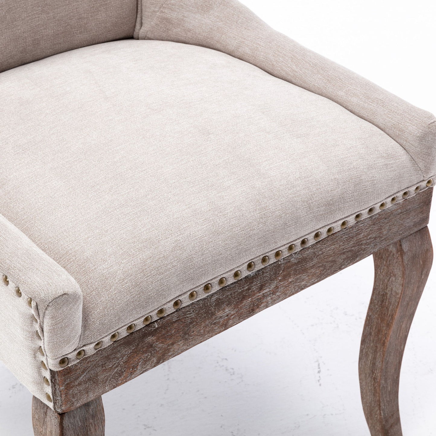 Ultra Side Dining Chair,Thickened Fabric Chairs With Neutrally Toned Solid Wood Legs, Bronze Nail Head (Set of 2) - Beige