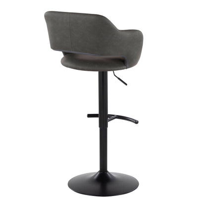 Margarite - Contemporary Adjustable Barstool With Swivel With Rounded T Footrest (Set of 2) - Black / Gray