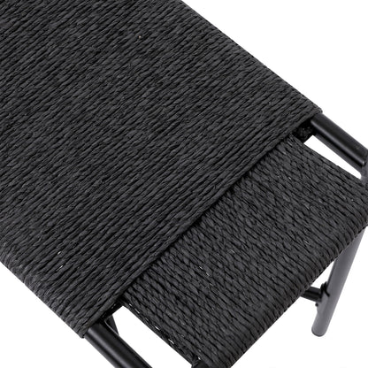 Handwoven Paper Rope Foot Rest Shoes Stools Ottomans For Entryway, Living Room, Bedroom & Office - Black