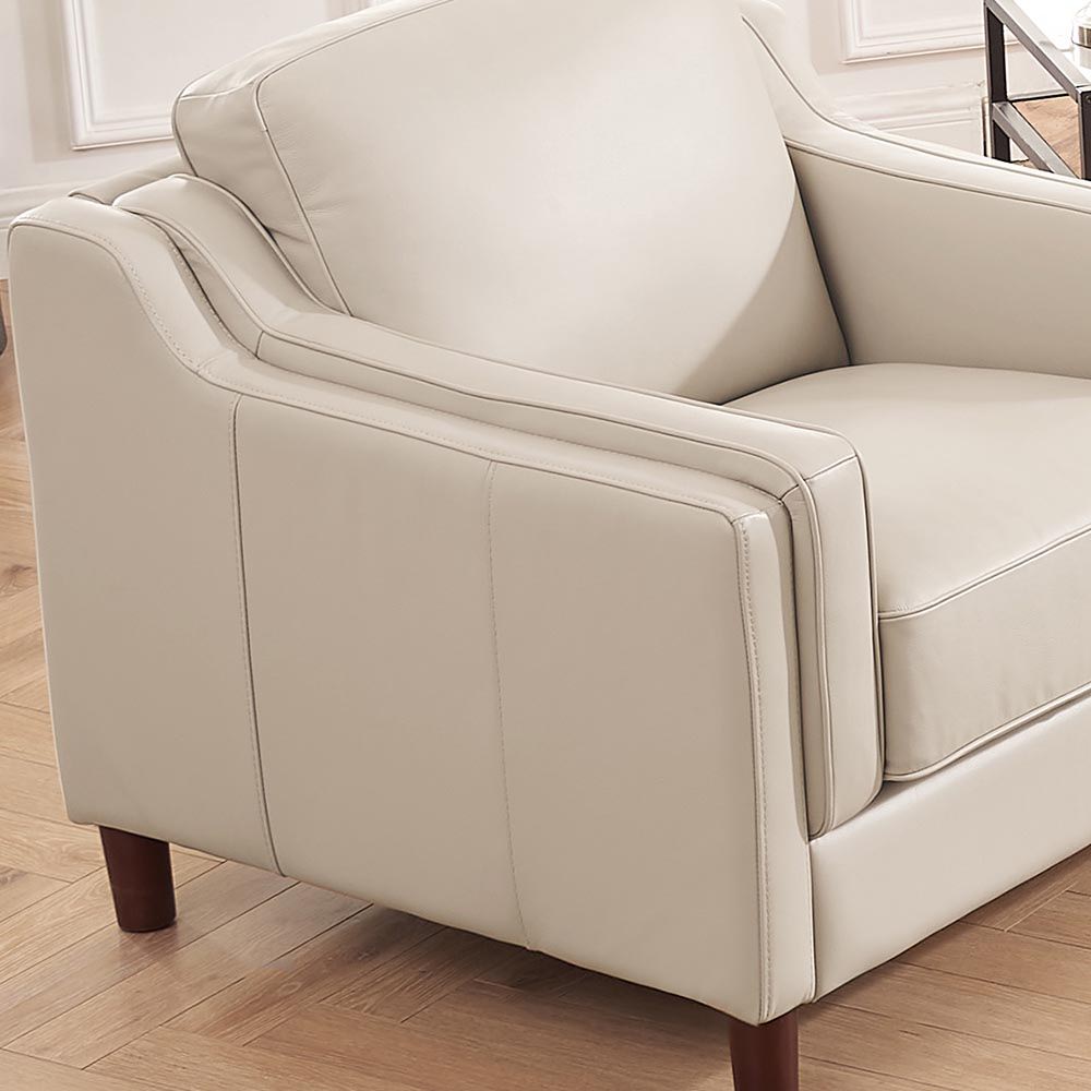 Bella-Top Grain Leather Chair - Beige / White