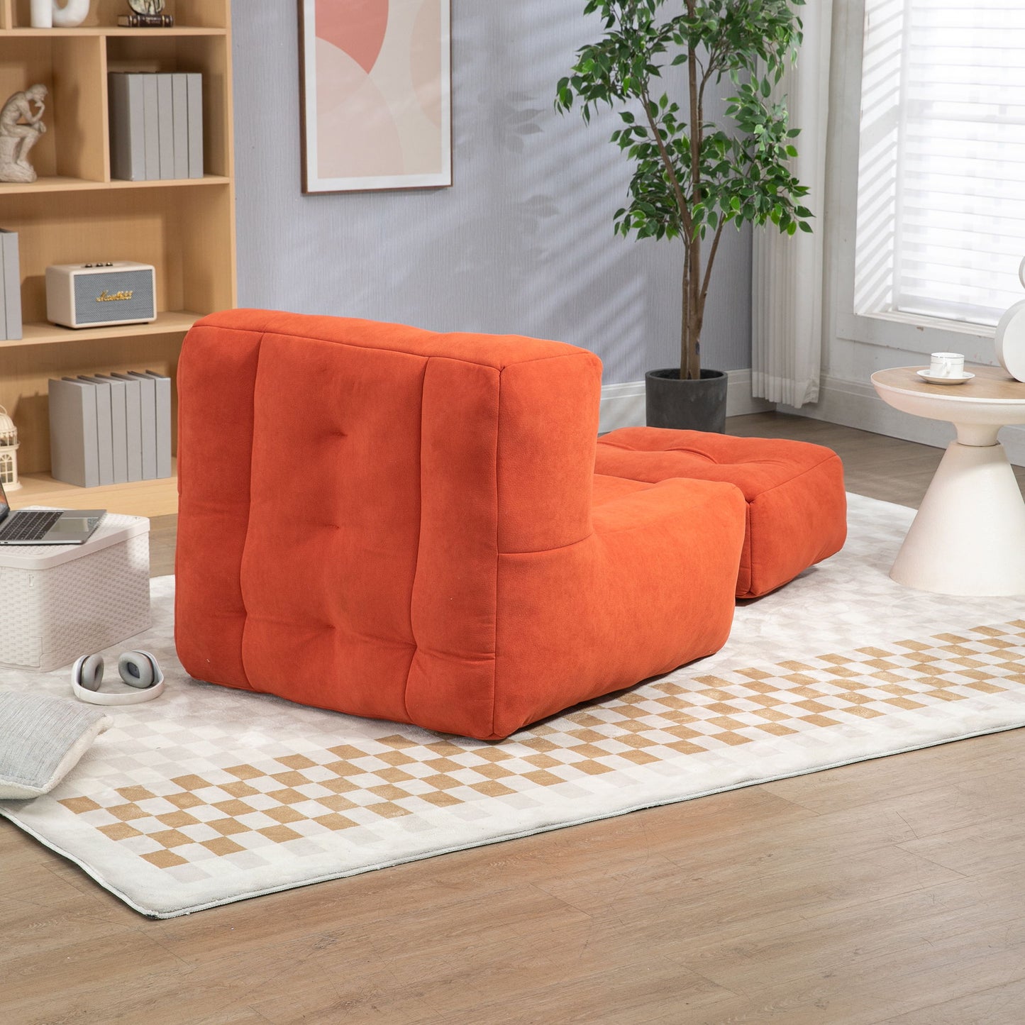 Fluffy Bean Bag Chair, Comfortable Bean Bag For Adults And Children, Super Soft Lazy Sofa Chair With Memory Foam And Ottoman, Indoor Modern Focus Bean Bag Chair For Living Room, Bedroom, Apartment - Red