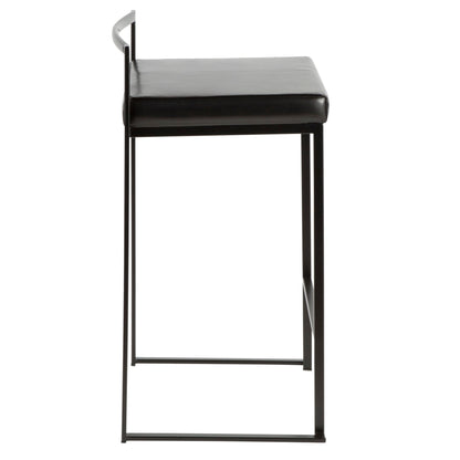 Fuji - Contemporary Stackable Counter Stool (Set of 3) - Black - Faux Leather