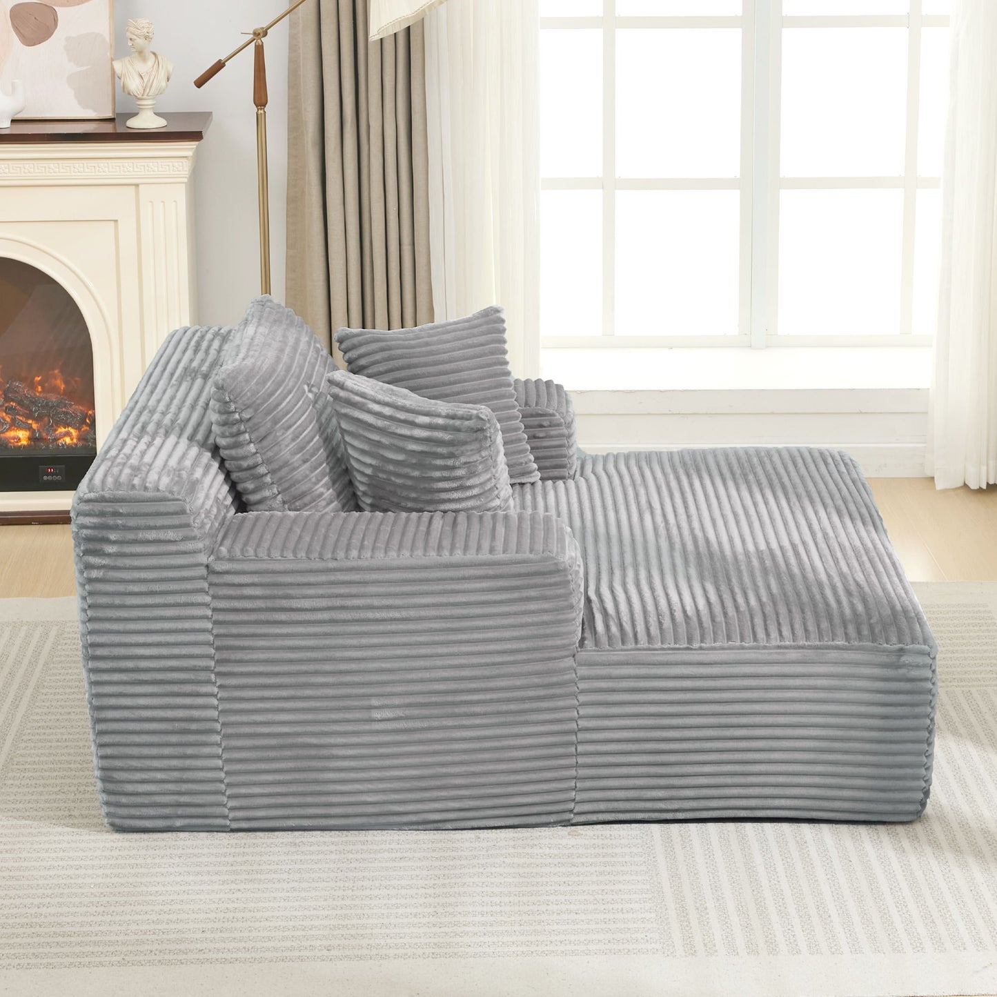 Modern Full Compressed Chaise Lounge Sofa Bed With Removable Pillows, Upholstered - Gray