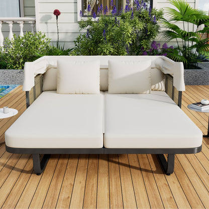 Outdoor Patio Daybed Rattan Daybed Outdoor Sunbed With Detachable Pillows For Patio, Backyard, Pool - Beige