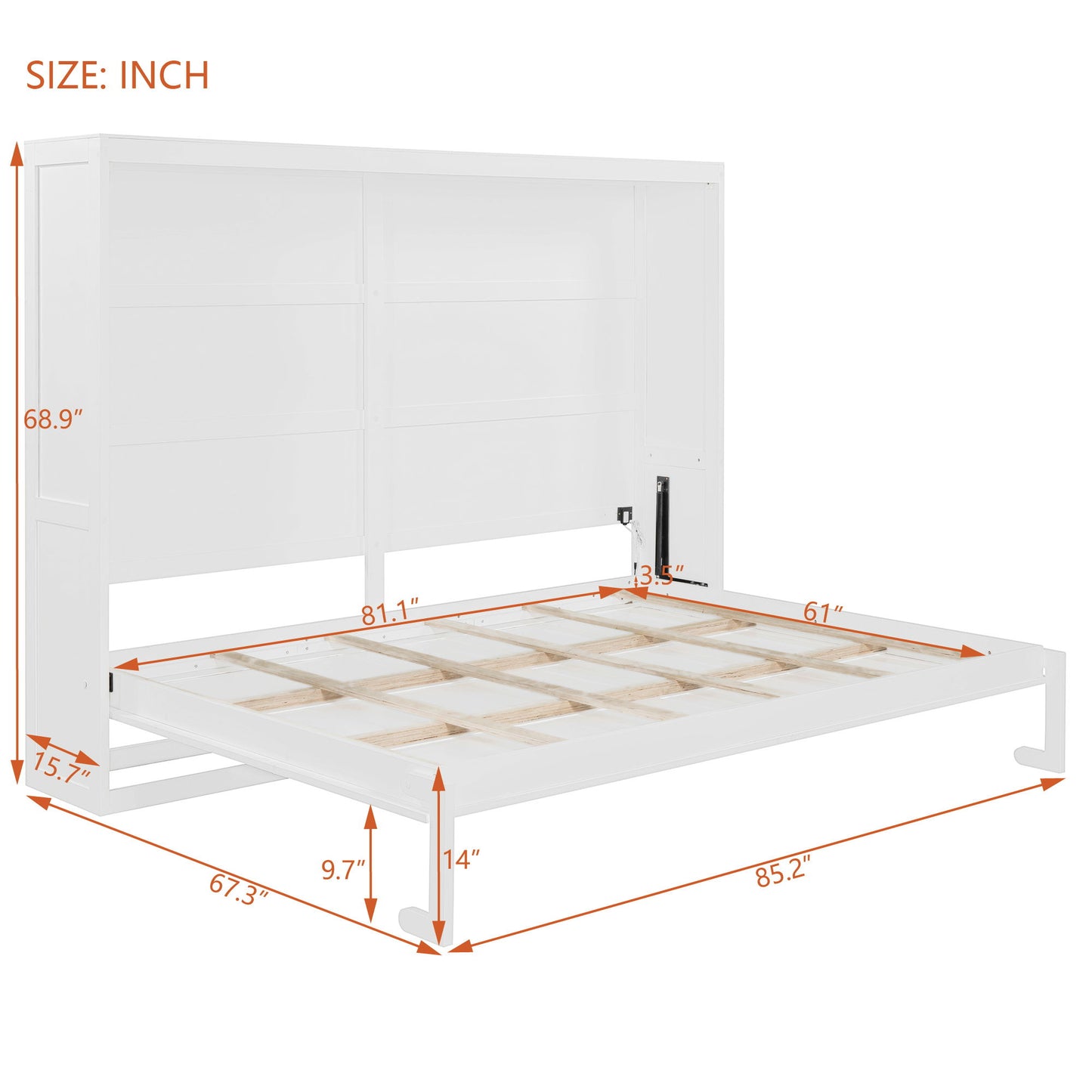 Queen Size Murphy Wall Bed Modern Design With LED Lights - White