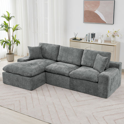 Cloud Sectional Sofa Upholstered Sofa Couch With Double-Layer Cushion And Side Pockets, Free Combined Sectional Sofa Full Compressed Sofa For Living Room - Gray