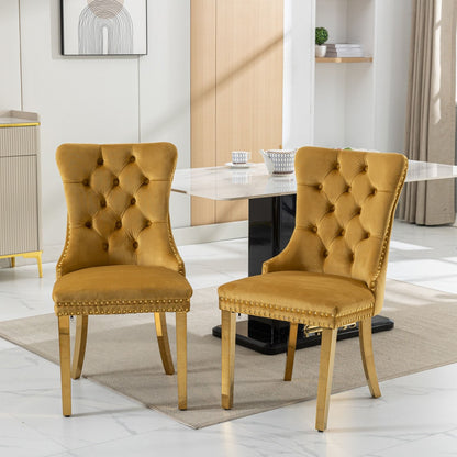 Nikki - Modern, High-End Tufted Solid Wood Contemporary Velvet Upholstered Dining Chair With Golden Stainless Steel Plating Legs, Nailhead Trim (Set of 2) - Gold