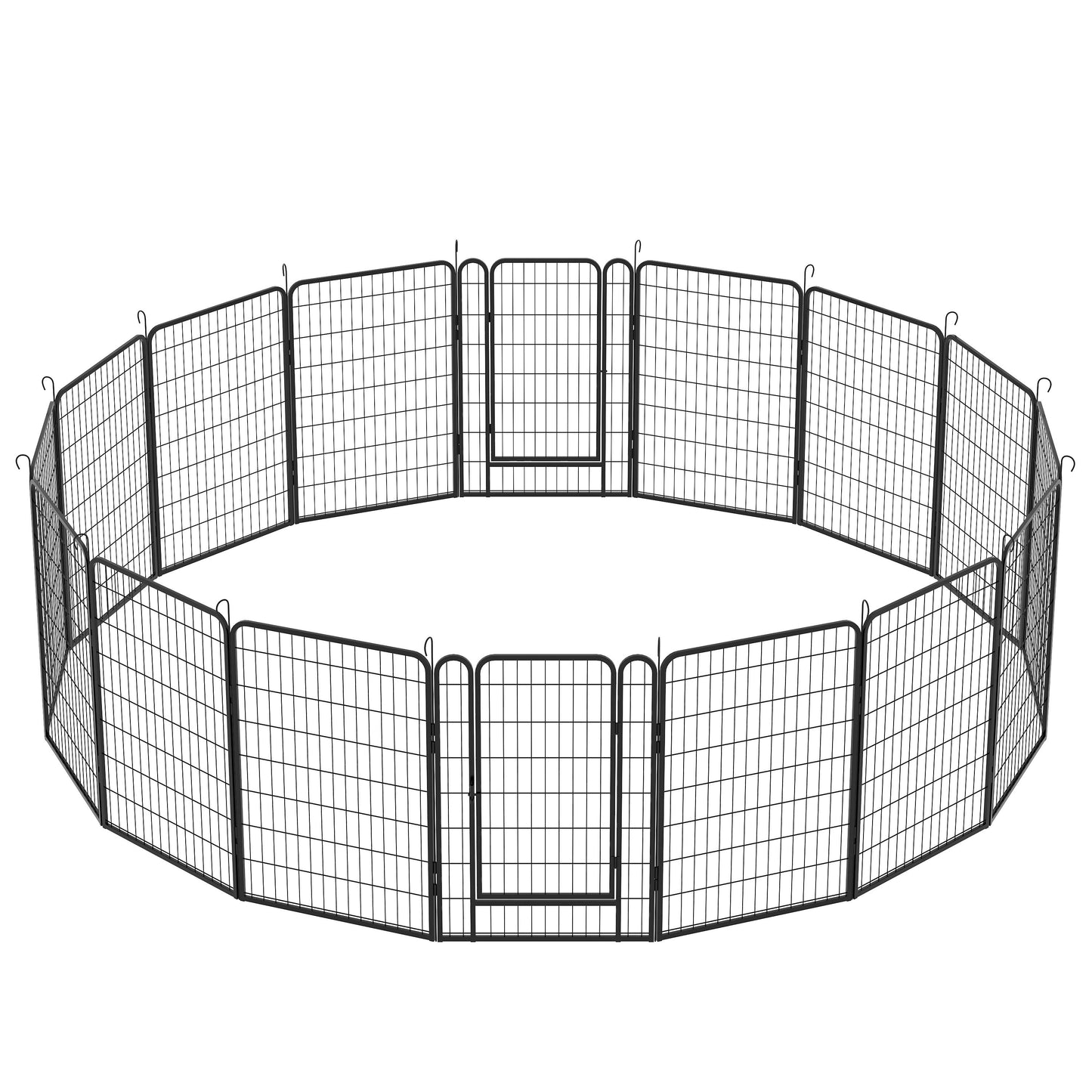 16 Panels Heavy Duty Metal Playpen With Door, Dog Fence Pet Exercise Pen For Outdoor - Black
