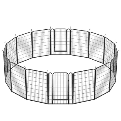 16 Panels Heavy Duty Metal Playpen With Door, Dog Fence Pet Exercise Pen For Outdoor - Black