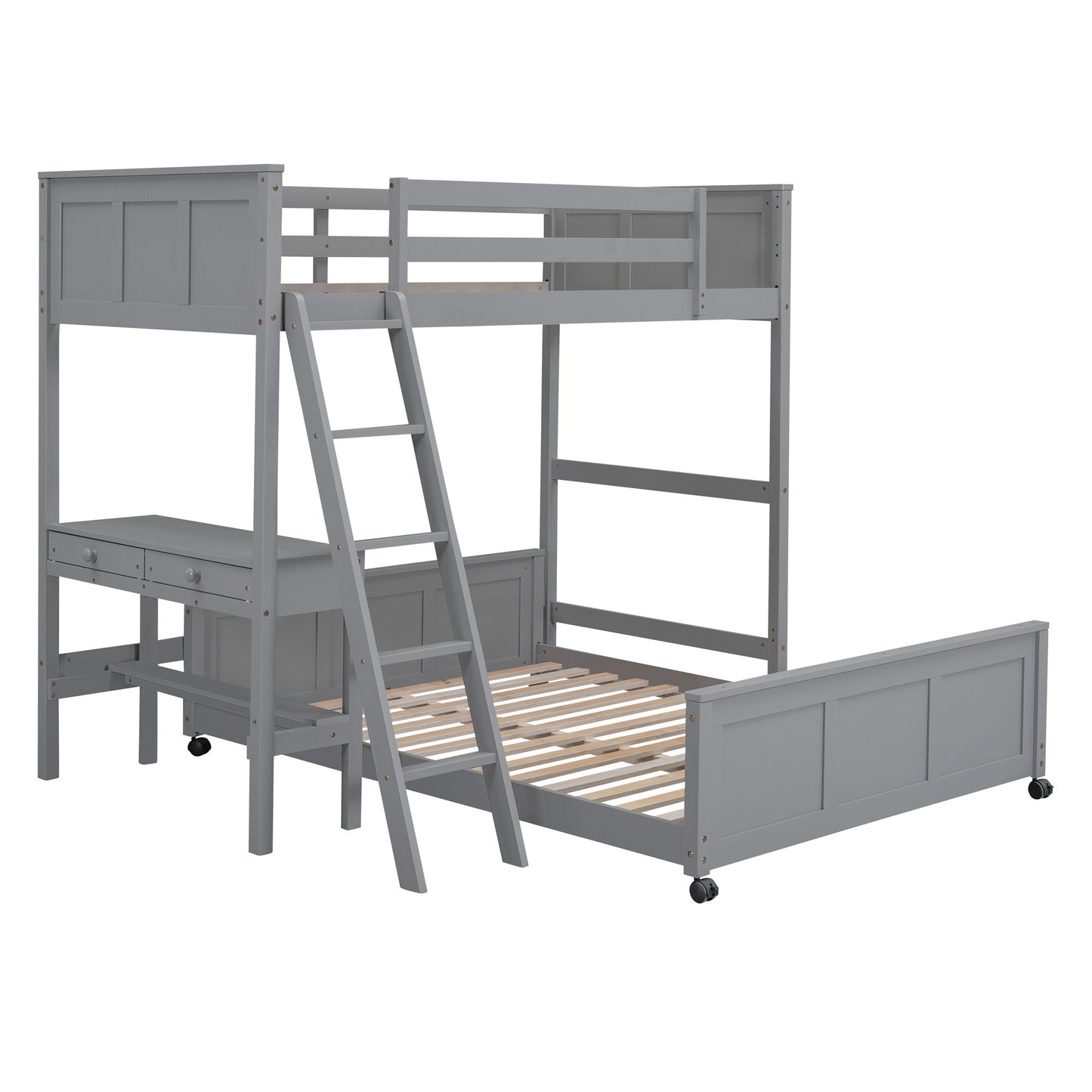 Twin Over Full Bunk Bed With Desk - Gray
