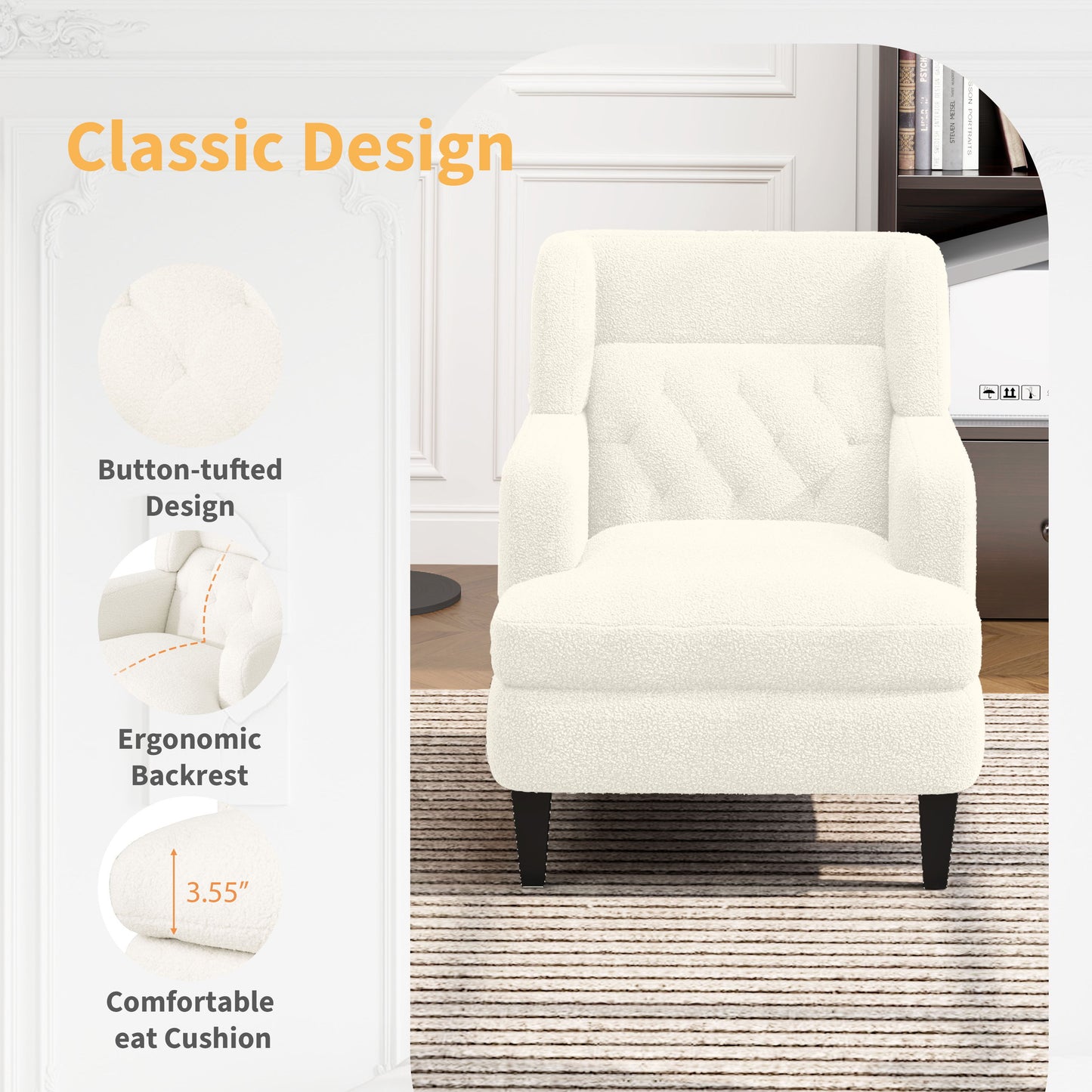 Upholstered Accent Chair Tufted Armchair For Living Room - Beige
