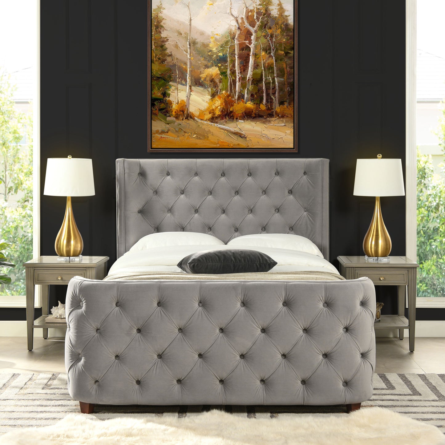 Brooklyn - Queen Tufted Panel Bed Headboard And Footboard Set - Opal Gray
