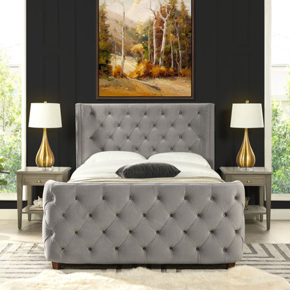Brooklyn - Queen Tufted Panel Bed Headboard And Footboard Set - Opal Gray