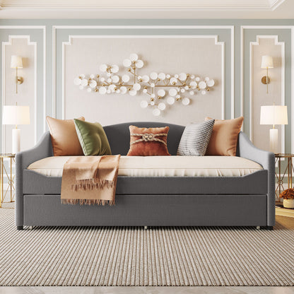 Full Size Upholstered Daybed With Light And Trundle - Gray