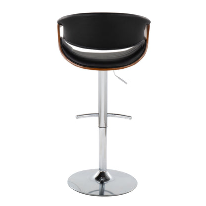 Symphony - Mid-Century Modern Adjustable Barstool & Swivel With Rounded T Footrest (Set of 2) - Chrome / Walnut / Gray