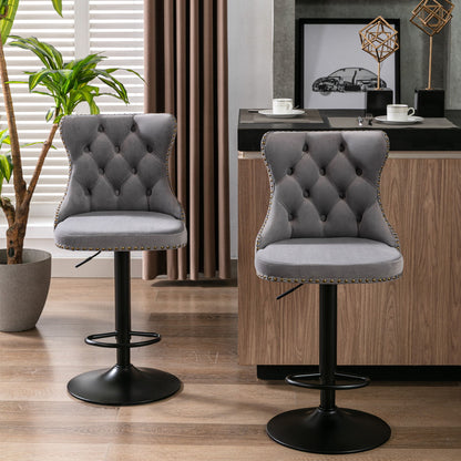 Swivel Velvet Barstools Adjusatble Seat Height , Modern Upholstered Bar Stools With Backs Comfortable Tufted For Home Pub And Kitchen Island (Set of 2) - Gray