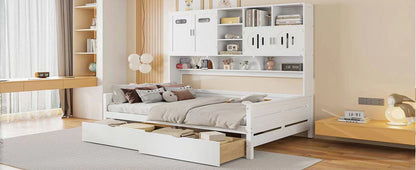 Full Size Daybed With 2 Drawers And All In One Cabinet And Shelf - White