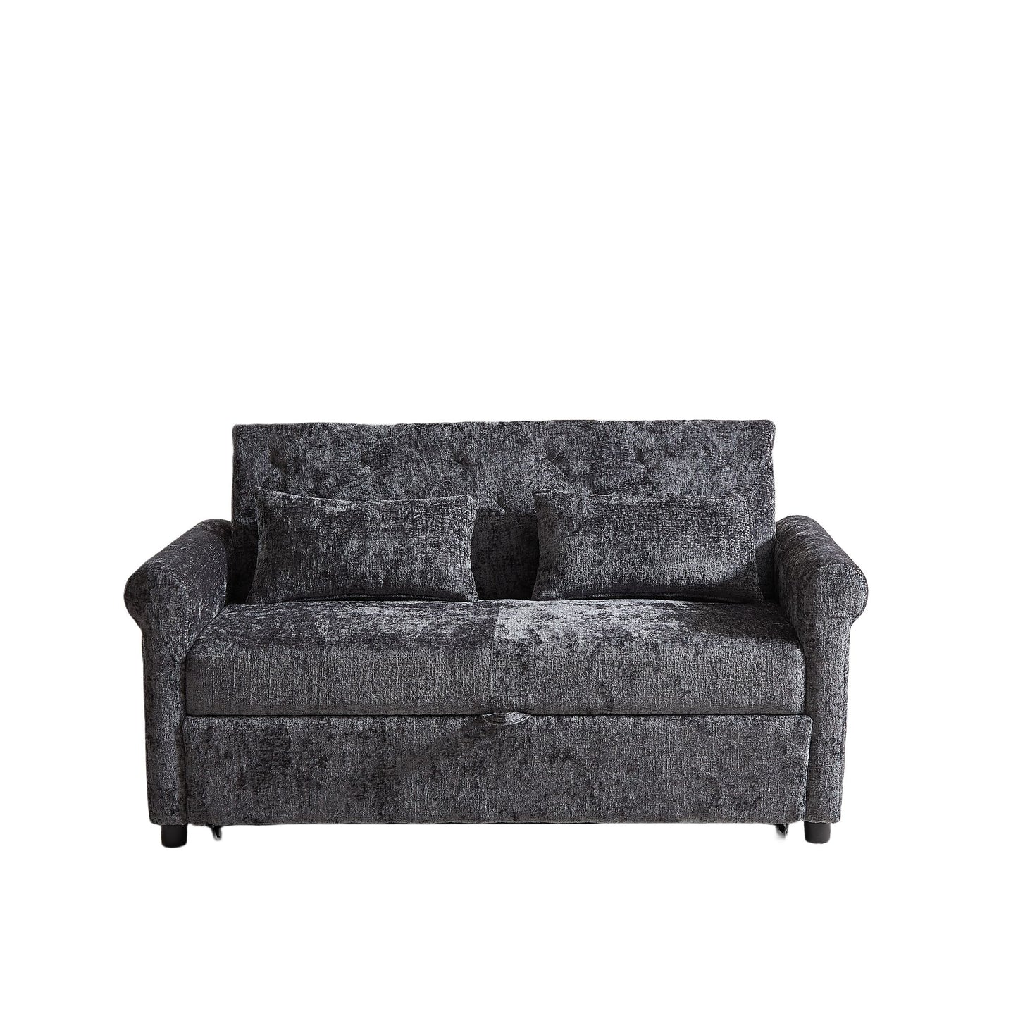 3 In 1 Loveseat Sofa Bed Chenille Fabric Pull Out Couch Sleeper Full Back Frame, Seat Frame, Armrests & 2 Pillows - Dark Gray